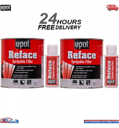 2x U-pol Reface Polyester Spray Filler 1 Litre with Hardener